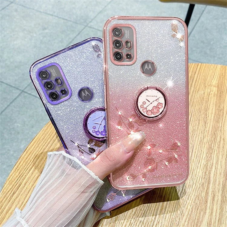KADEM For Motorola Moto G10 / G20 / G30 Case Ring Kickstand Gradient Glitter TPU Phone Cover