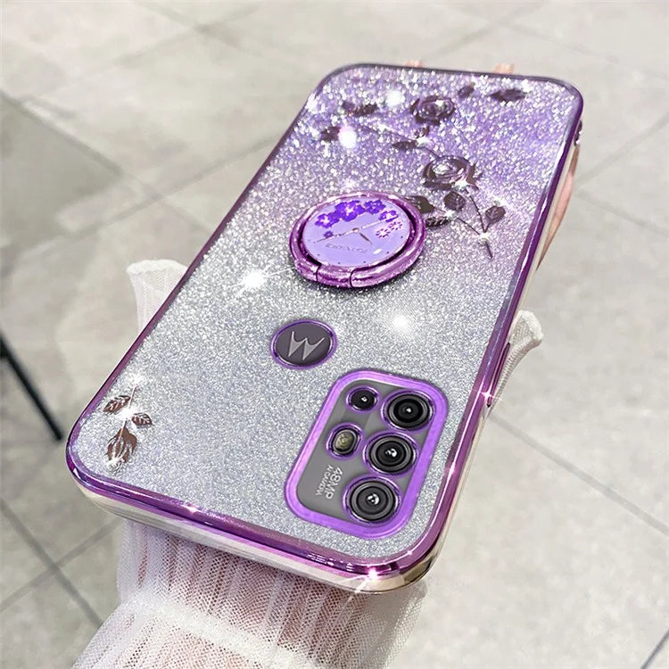 KADEM For Motorola Moto G10 / G20 / G30 Case Ring Kickstand Gradient Glitter TPU Phone Cover