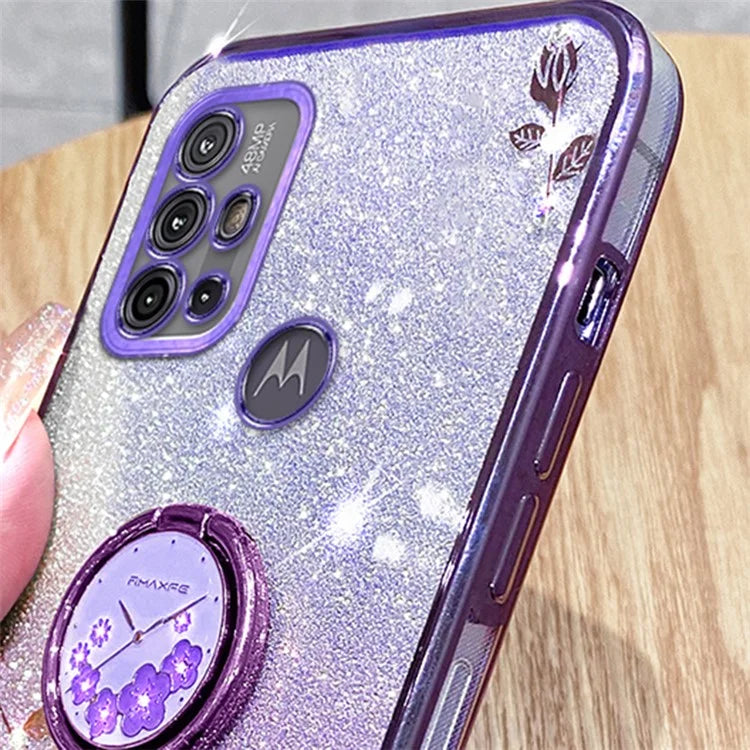 KADEM For Motorola Moto G10 / G20 / G30 Case Ring Kickstand Gradient Glitter TPU Phone Cover