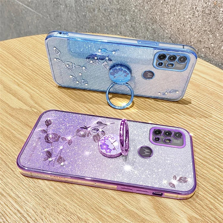 KADEM For Motorola Moto G10 / G20 / G30 Case Ring Kickstand Gradient Glitter TPU Phone Cover