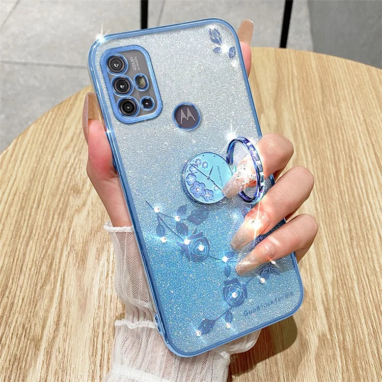 KADEM For Motorola Moto G10 / G20 / G30 Case Ring Kickstand Gradient Glitter TPU Phone Cover