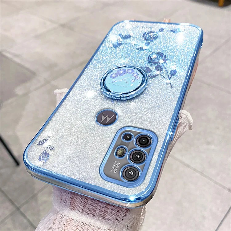 KADEM For Motorola Moto G10 / G20 / G30 Case Ring Kickstand Gradient Glitter TPU Phone Cover