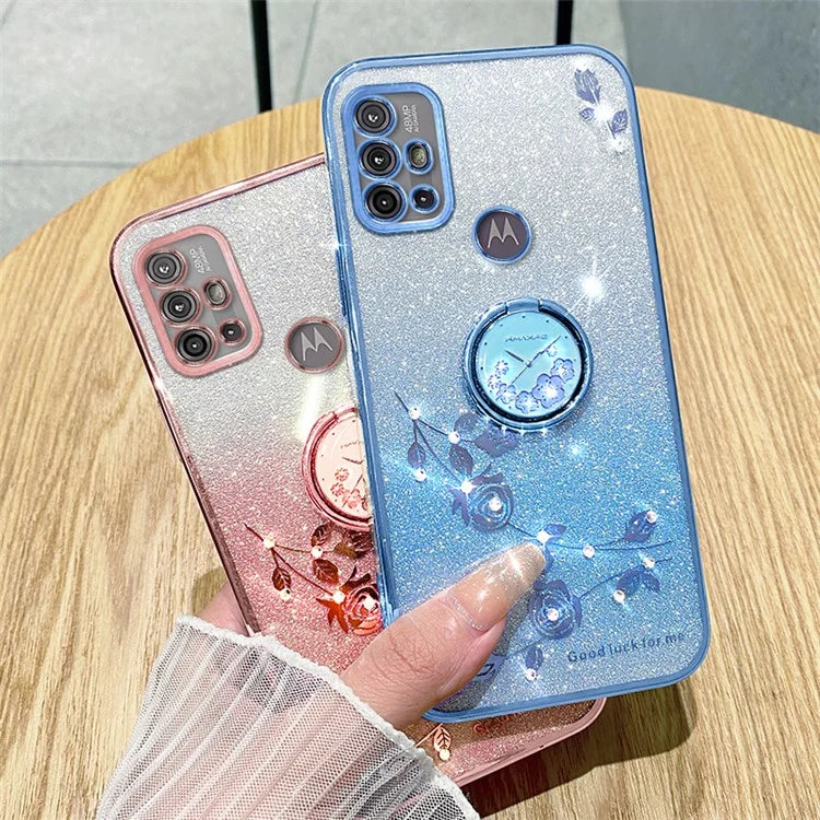 KADEM For Motorola Moto G10 / G20 / G30 Case Ring Kickstand Gradient Glitter TPU Phone Cover