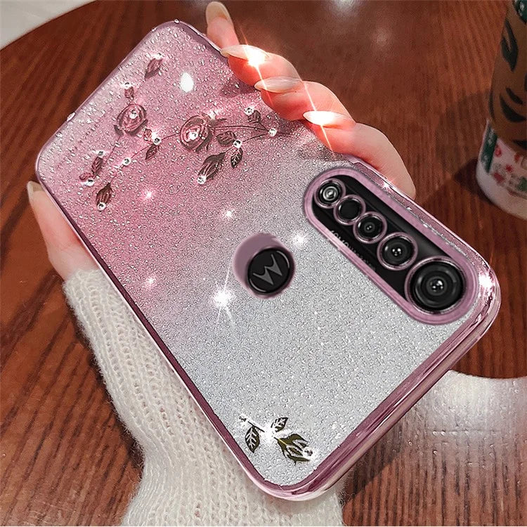 KADEM For Motorola Moto G8 Plus Case Rhinestone Flower TPU Phone Cover