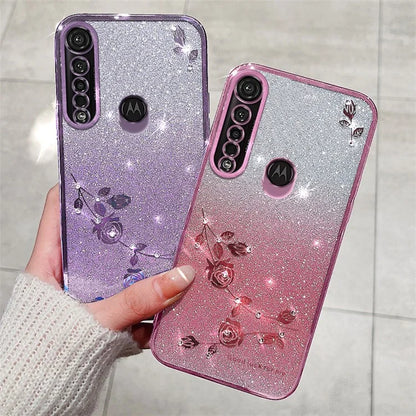 KADEM For Motorola Moto G8 Plus Case Rhinestone Flower TPU Phone Cover