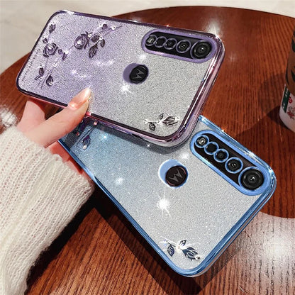 KADEM For Motorola Moto G8 Plus Case Rhinestone Flower TPU Phone Cover