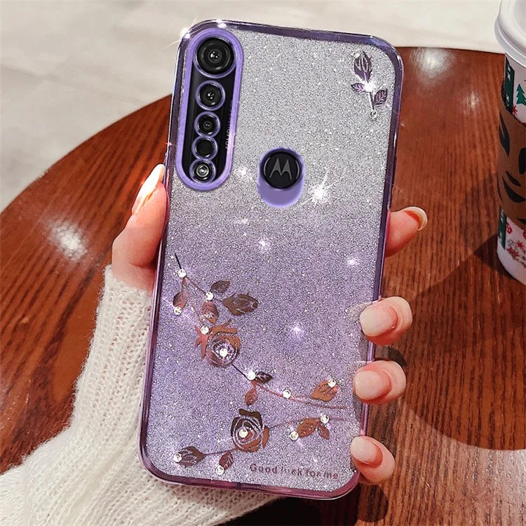KADEM For Motorola Moto G8 Plus Case Rhinestone Flower TPU Phone Cover