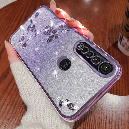 KADEM For Motorola Moto G8 Plus Case Rhinestone Flower TPU Phone Cover