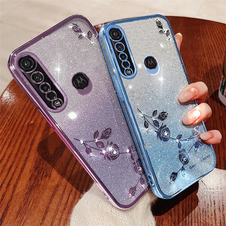 KADEM For Motorola Moto G8 Plus Case Rhinestone Flower TPU Phone Cover
