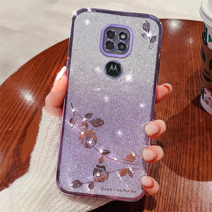 KADEM For Motorola Moto G9 Play TPU Case Phone Cover with Glitter Rhinestone Flower