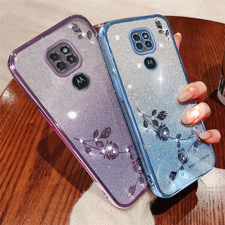 KADEM For Motorola Moto G9 Play TPU Case Phone Cover with Glitter Rhinestone Flower