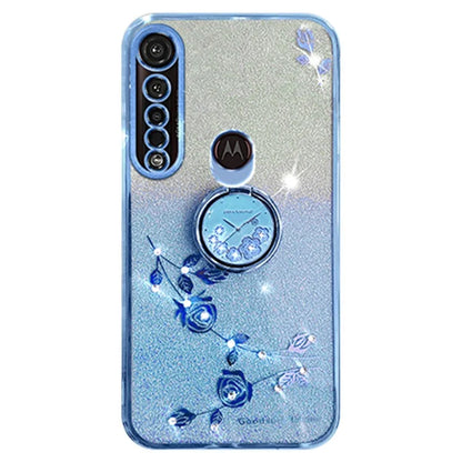 KADEM For Motorola Moto G8 Plus Case Flower Decor Glitter TPU Phone Cover with Kickstand