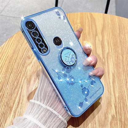 KADEM For Motorola Moto G8 Plus Case Flower Decor Glitter TPU Phone Cover with Kickstand