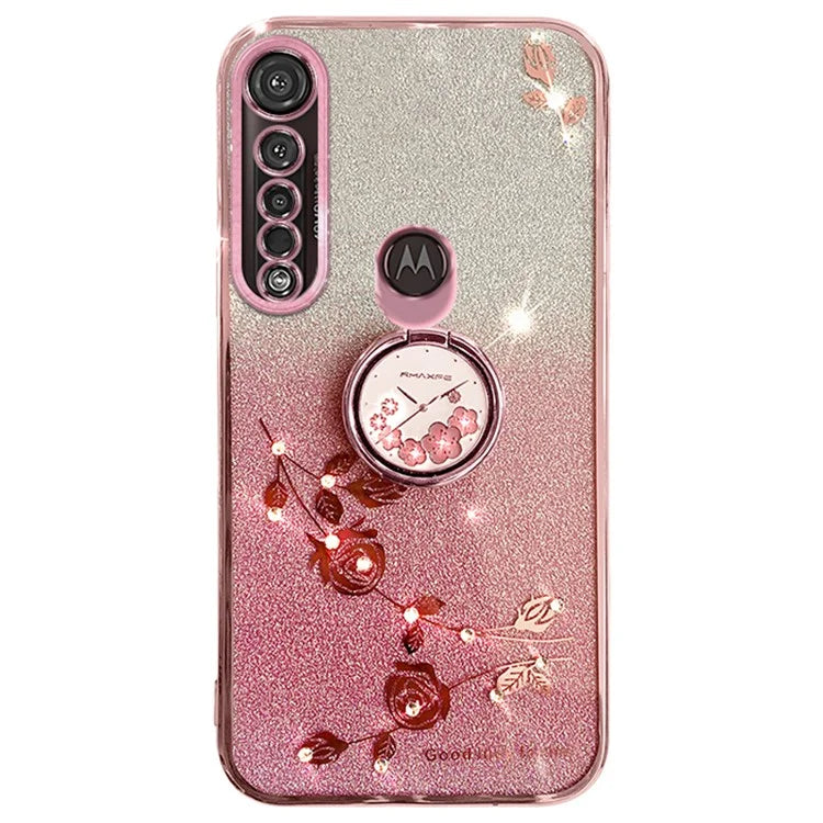 KADEM For Motorola Moto G8 Plus Case Flower Decor Glitter TPU Phone Cover with Kickstand