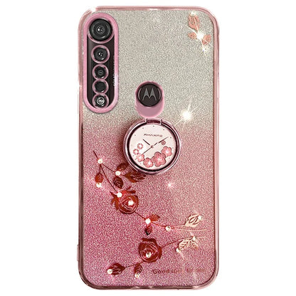 KADEM For Motorola Moto G8 Plus Case Flower Decor Glitter TPU Phone Cover with Kickstand