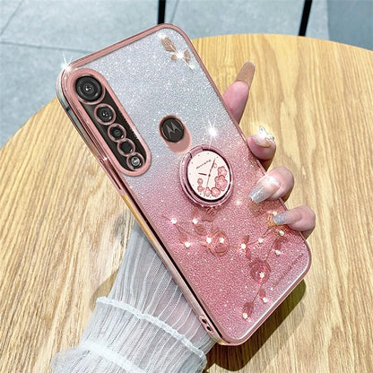 KADEM For Motorola Moto G8 Plus Case Flower Decor Glitter TPU Phone Cover with Kickstand