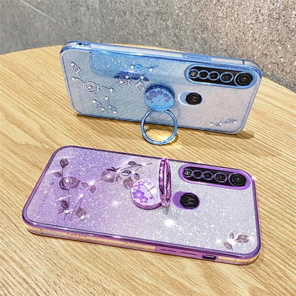 KADEM For Motorola Moto G8 Plus Case Flower Decor Glitter TPU Phone Cover with Kickstand