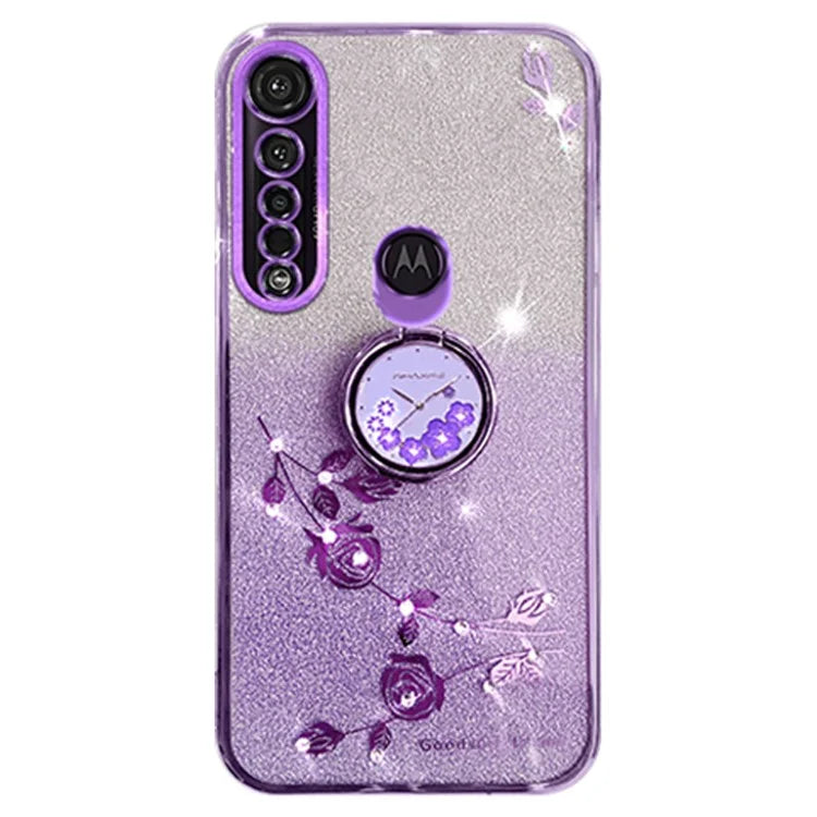 KADEM For Motorola Moto G8 Plus Case Flower Decor Glitter TPU Phone Cover with Kickstand