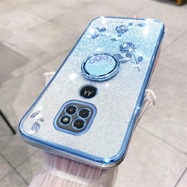 KADEM For Motorola Moto G9 Play Case Glitter Gradient TPU Phone Cover with Ring Kickstand