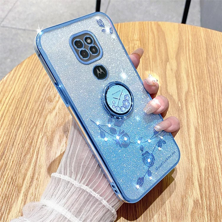 KADEM For Motorola Moto G9 Play Case Glitter Gradient TPU Phone Cover with Ring Kickstand