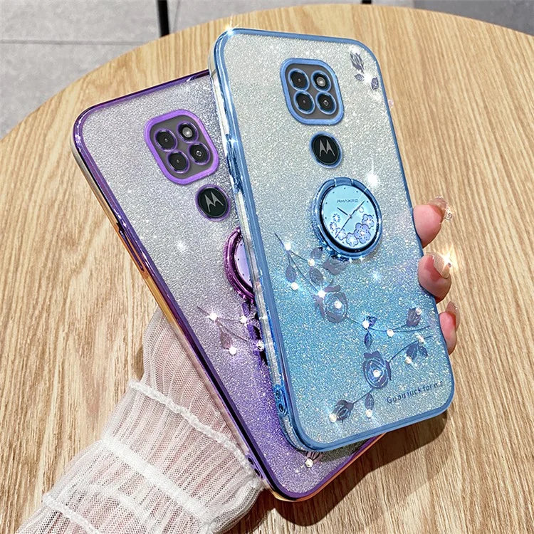 KADEM For Motorola Moto G9 Play Case Glitter Gradient TPU Phone Cover with Ring Kickstand