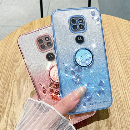 KADEM For Motorola Moto G9 Play Case Glitter Gradient TPU Phone Cover with Ring Kickstand