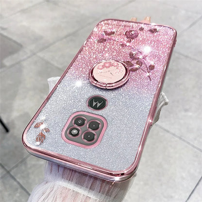 KADEM For Motorola Moto G9 Play Case Glitter Gradient TPU Phone Cover with Ring Kickstand