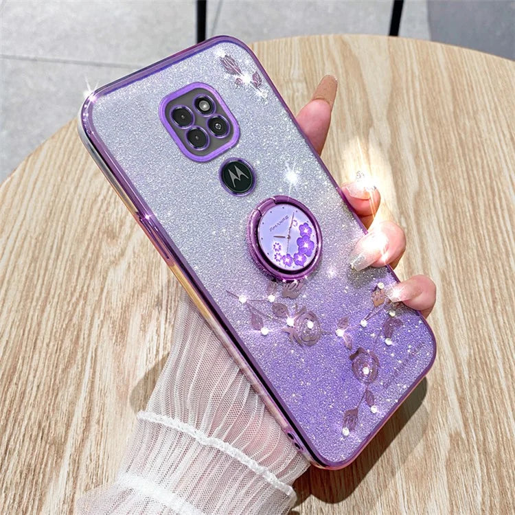 KADEM For Motorola Moto G9 Play Case Glitter Gradient TPU Phone Cover with Ring Kickstand