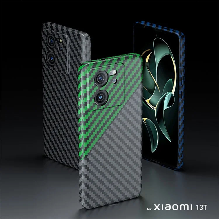 For Xiaomi 13T / 13T Pro Case Splicing Color Carbon Fiber Texture PC Cell Phone Cover+Red