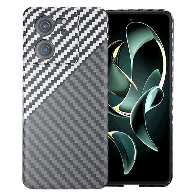 For Xiaomi 13T / 13T Pro Case Splicing Color Carbon Fiber Texture PC Cell Phone Cover+White