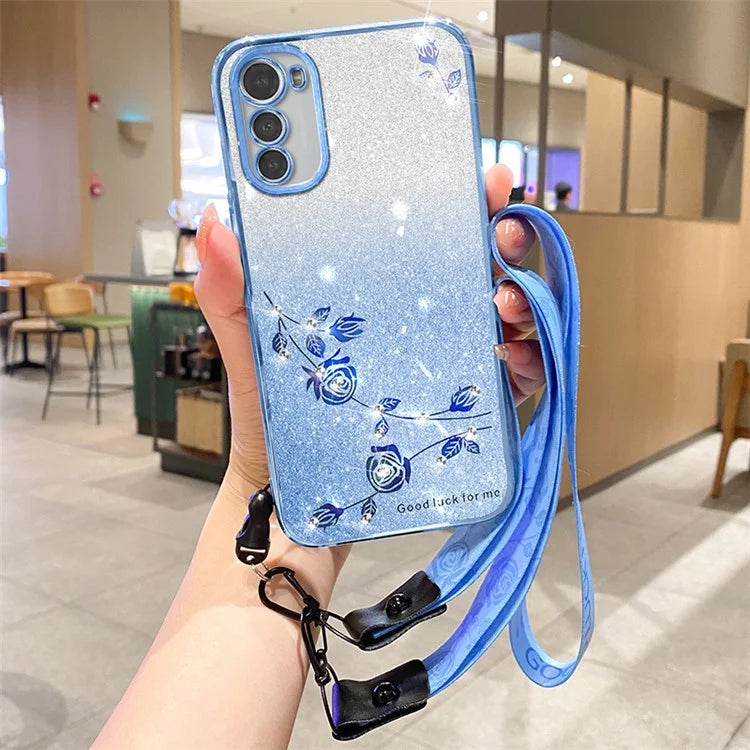 KADEM For Motorola Moto E32 4G / E32s 4G Case Rhinestone Glitter TPU Cover with Strap