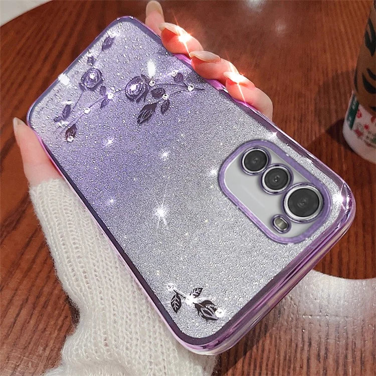 KADEM For Motorola Moto E32 4G / E32s 4G TPU Case Rhinestone Flower Phone Cover