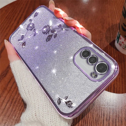 KADEM For Motorola Moto E32 4G / E32s 4G TPU Case Rhinestone Flower Phone Cover