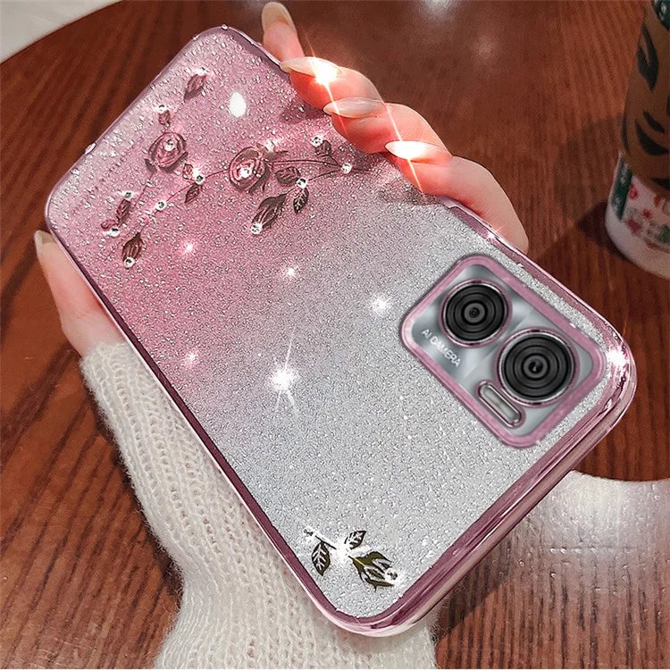 KADEM For Motorola Moto E22 4G / E22i 4G Case Flower TPU Cover with Rhinestone Decor