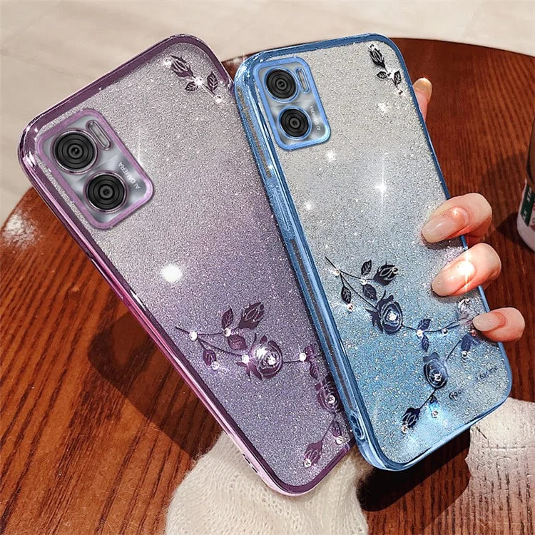 KADEM For Motorola Moto E22 4G / E22i 4G Case Flower TPU Cover with Rhinestone Decor