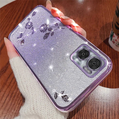 KADEM For Motorola Moto E22 4G / E22i 4G Case Flower TPU Cover with Rhinestone Decor