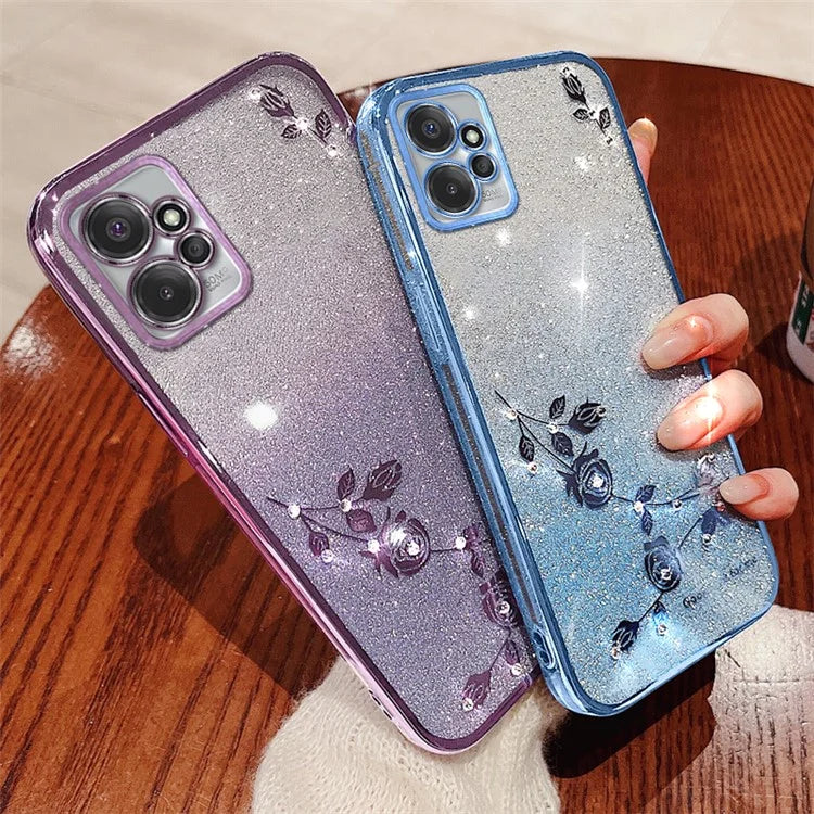 KADEM For Motorola Moto G Power 5G Case Rhinestone Flower Glitter Phone TPU Cover