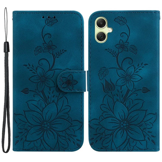 For Samsung Galaxy A05 4G Case Leather Wallet Lily Flower Imprint Phone Anti-drop Cover