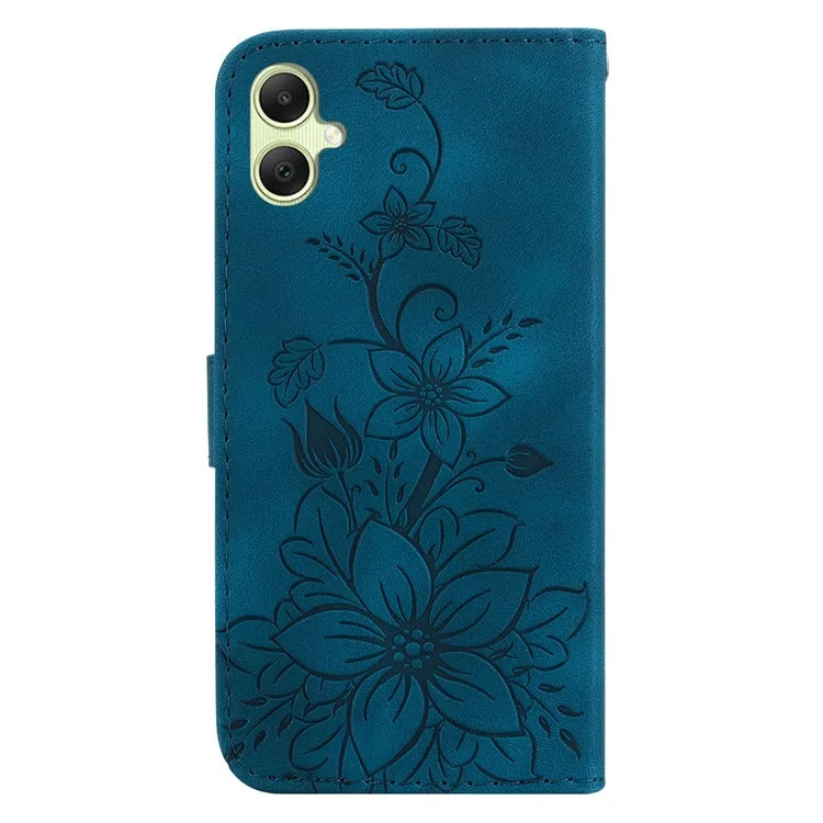 For Samsung Galaxy A05 4G Case Leather Wallet Lily Flower Imprint Phone Anti-drop Cover