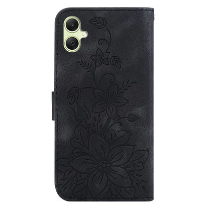 For Samsung Galaxy A05 4G Case Leather Wallet Lily Flower Imprint Phone Anti-drop Cover