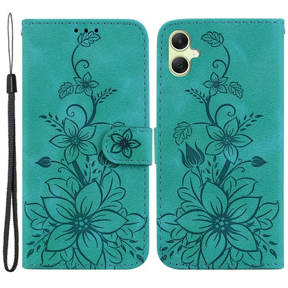 For Samsung Galaxy A05 4G Case Leather Wallet Lily Flower Imprint Phone Anti-drop Cover