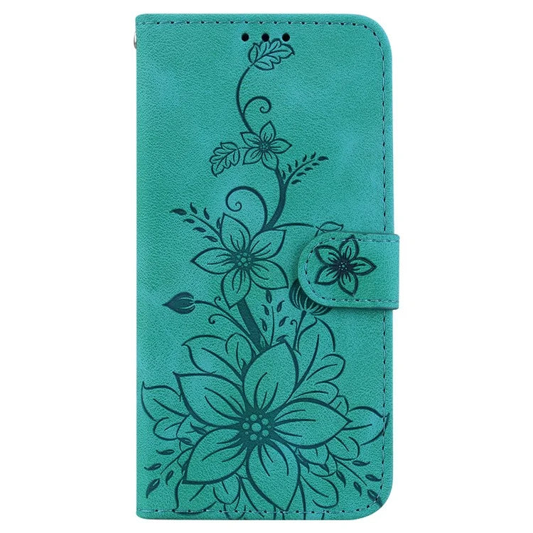 For Samsung Galaxy A05 4G Case Leather Wallet Lily Flower Imprint Phone Anti-drop Cover