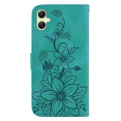 For Samsung Galaxy A05 4G Case Leather Wallet Lily Flower Imprint Phone Anti-drop Cover