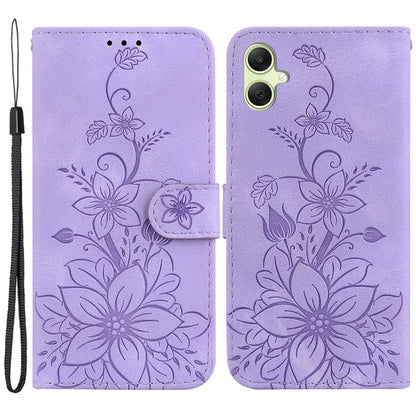 For Samsung Galaxy A05 4G Case Leather Wallet Lily Flower Imprint Phone Anti-drop Cover
