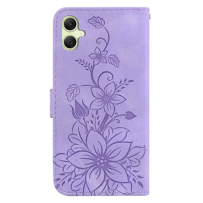 For Samsung Galaxy A05 4G Case Leather Wallet Lily Flower Imprint Phone Anti-drop Cover