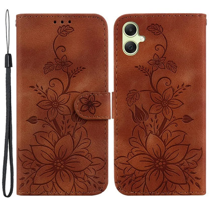 For Samsung Galaxy A05 4G Case Leather Wallet Lily Flower Imprint Phone Anti-drop Cover