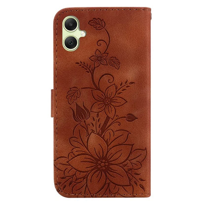 For Samsung Galaxy A05 4G Case Leather Wallet Lily Flower Imprint Phone Anti-drop Cover