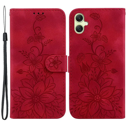 For Samsung Galaxy A05 4G Case Leather Wallet Lily Flower Imprint Phone Anti-drop Cover