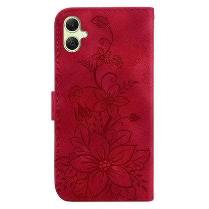 For Samsung Galaxy A05 4G Case Leather Wallet Lily Flower Imprint Phone Anti-drop Cover
