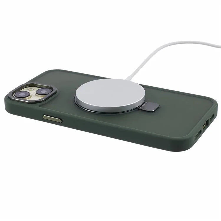 For iPhone 14 Plus Case Compatible with MagSafe Skin-Touch Kickstand TPU+PC Phone Shell